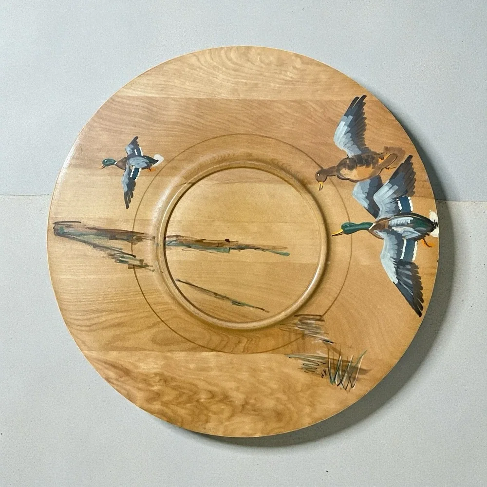 Vintage GH Specialty Co Hand Painted Wooden Platter‎ Ducks Outdoors Made in USA